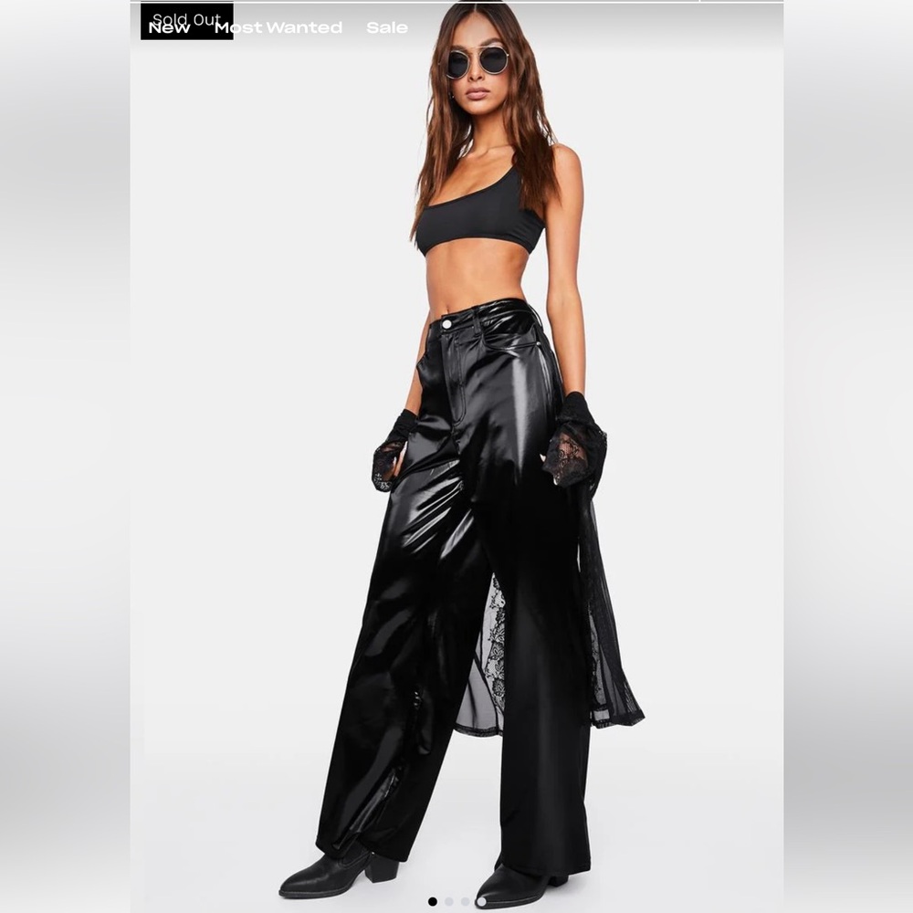 Weworewhat: Coated leather HIGH RISE WIDE LEG PANTS